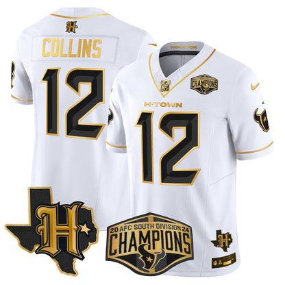 Men's Houston Texans 2024 AFC South Division Champions Patch Gold Vapor Limited Jersey - All Stitched