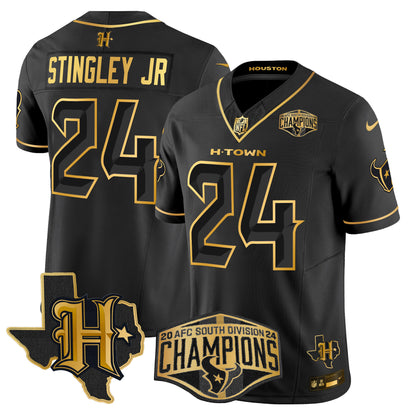 Men's Houston Texans 2024 AFC South Division Champions Patch Gold Vapor Limited Jersey - All Stitched