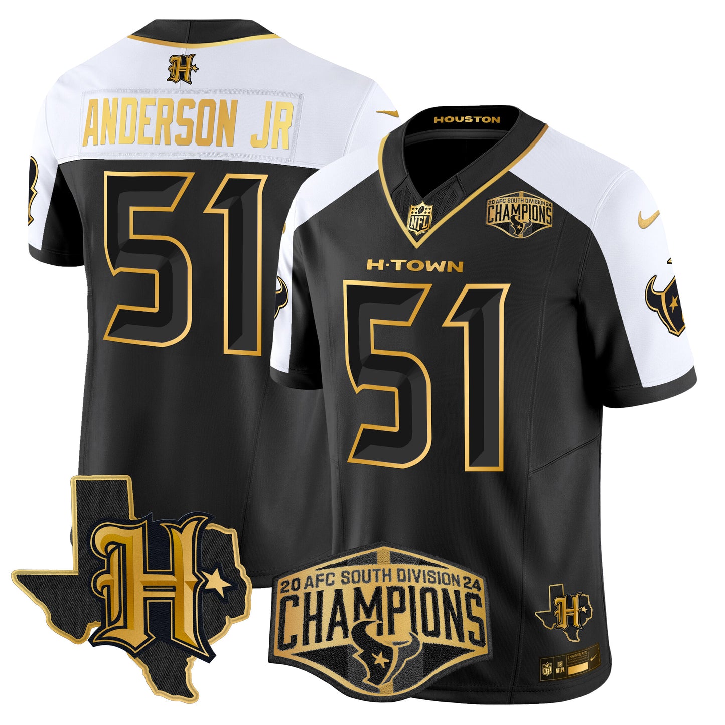 Men's Houston Texans 2024 AFC South Division Champions Patch Gold Vapor Limited Jersey - All Stitched