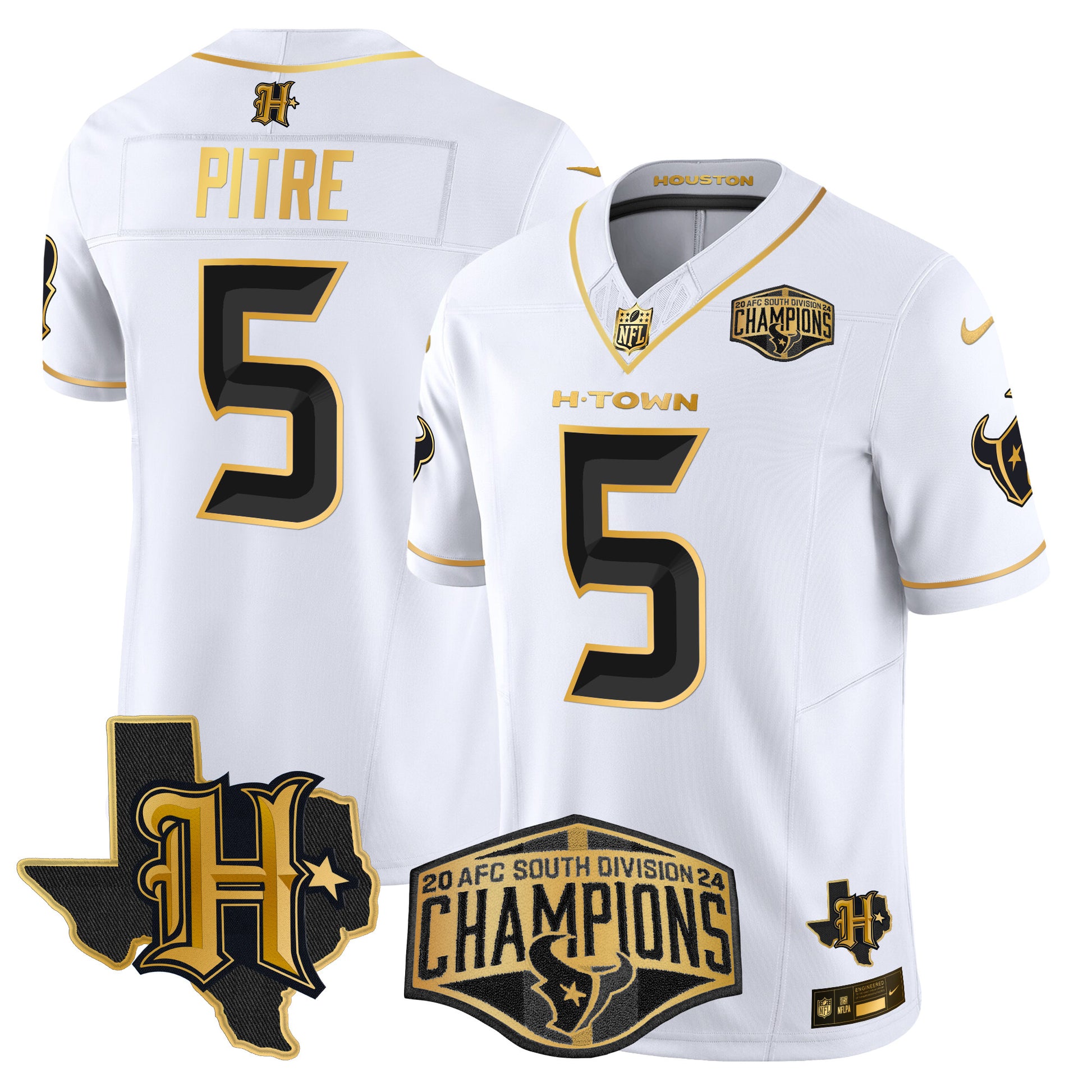 Men's Houston Texans 2024 AFC South Division Champions Patch Gold Vapor Limited Jersey - All Stitched