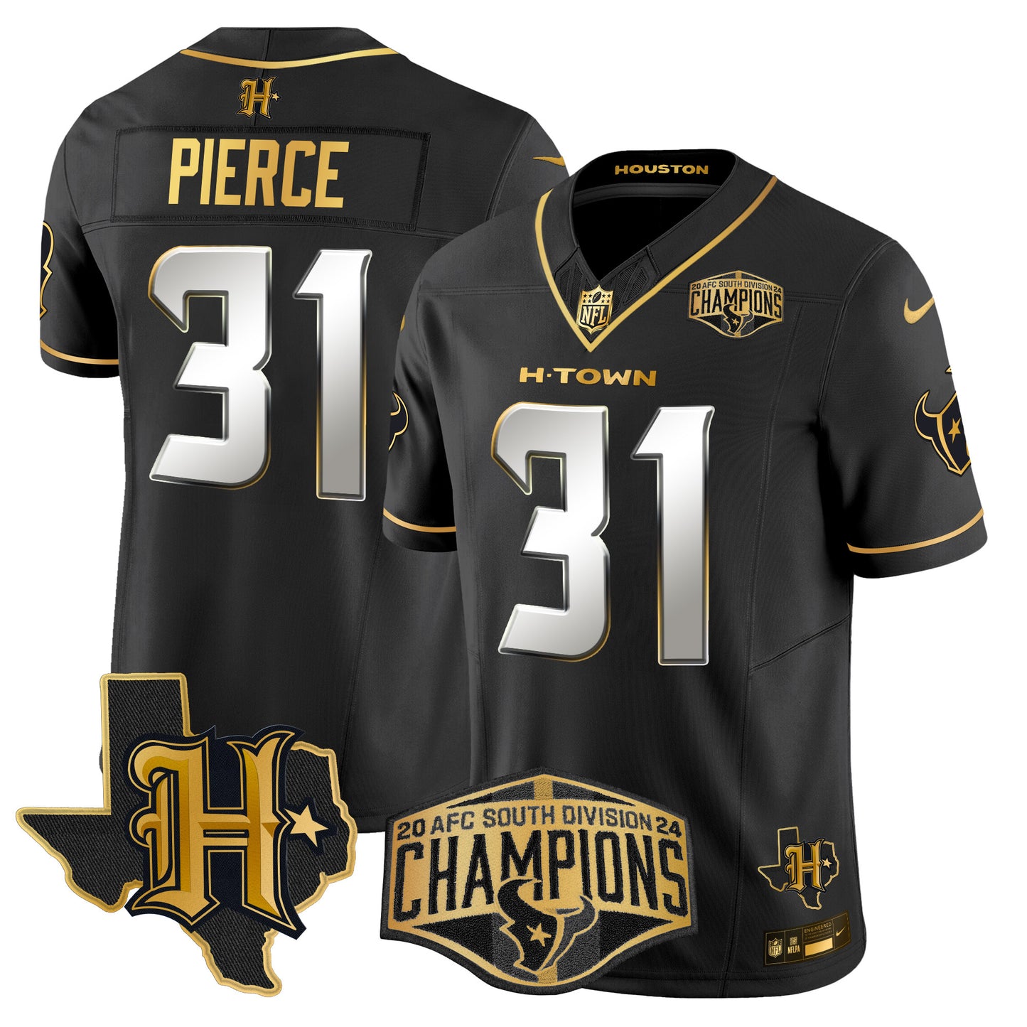 Men's Houston Texans 2024 AFC South Division Champions Patch Gold Vapor Limited Jersey - All Stitched