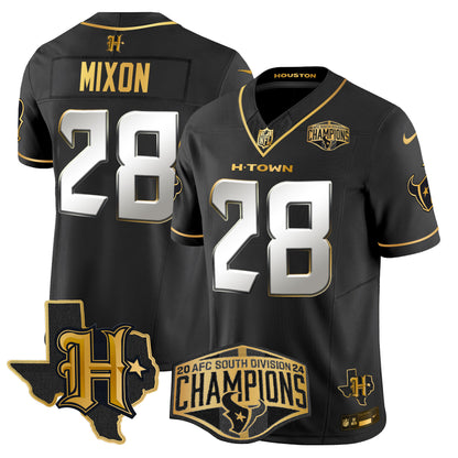 Men's Houston Texans 2024 AFC South Division Champions Patch Gold Vapor Limited Jersey - All Stitched