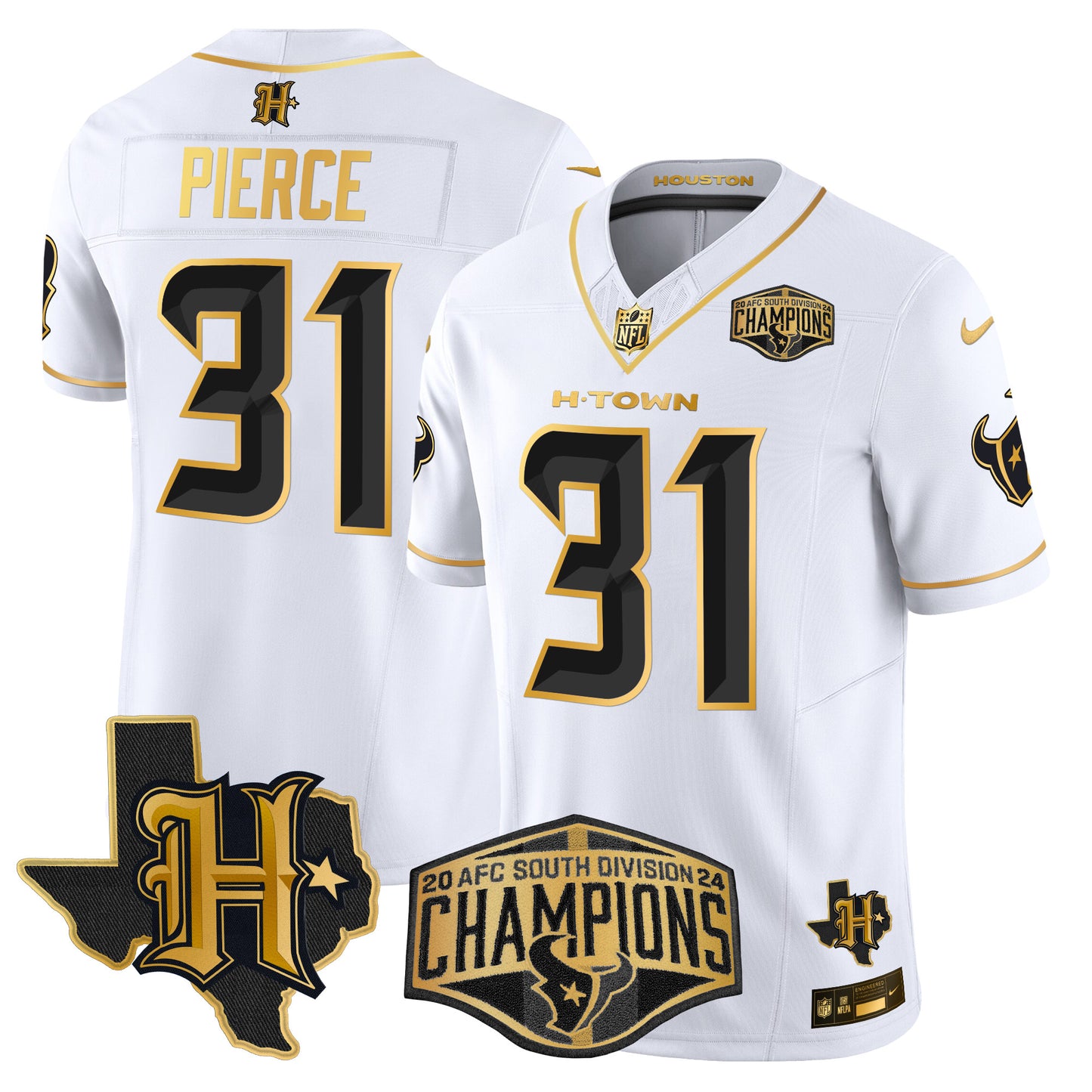 Men's Houston Texans 2024 AFC South Division Champions Patch Gold Vapor Limited Jersey - All Stitched