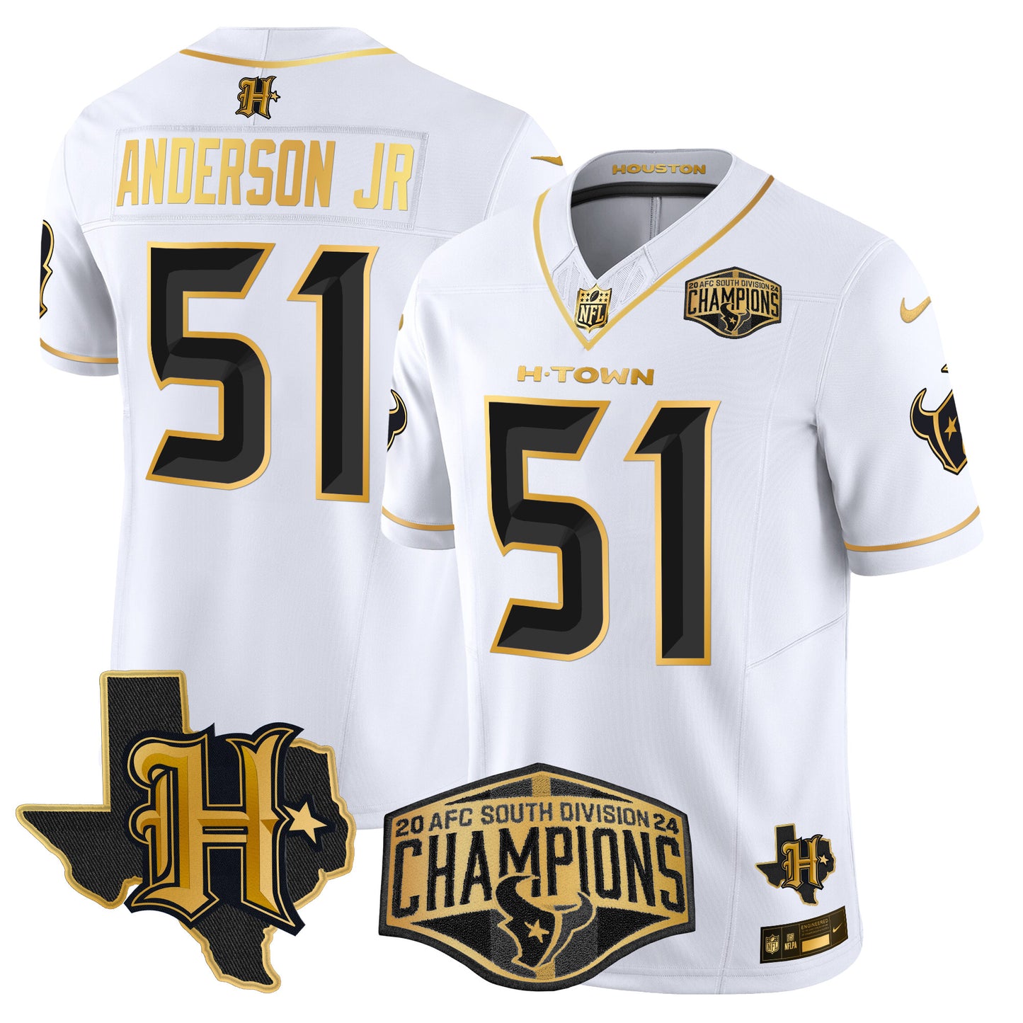 Men's Houston Texans 2024 AFC South Division Champions Patch Gold Vapor Limited Jersey - All Stitched
