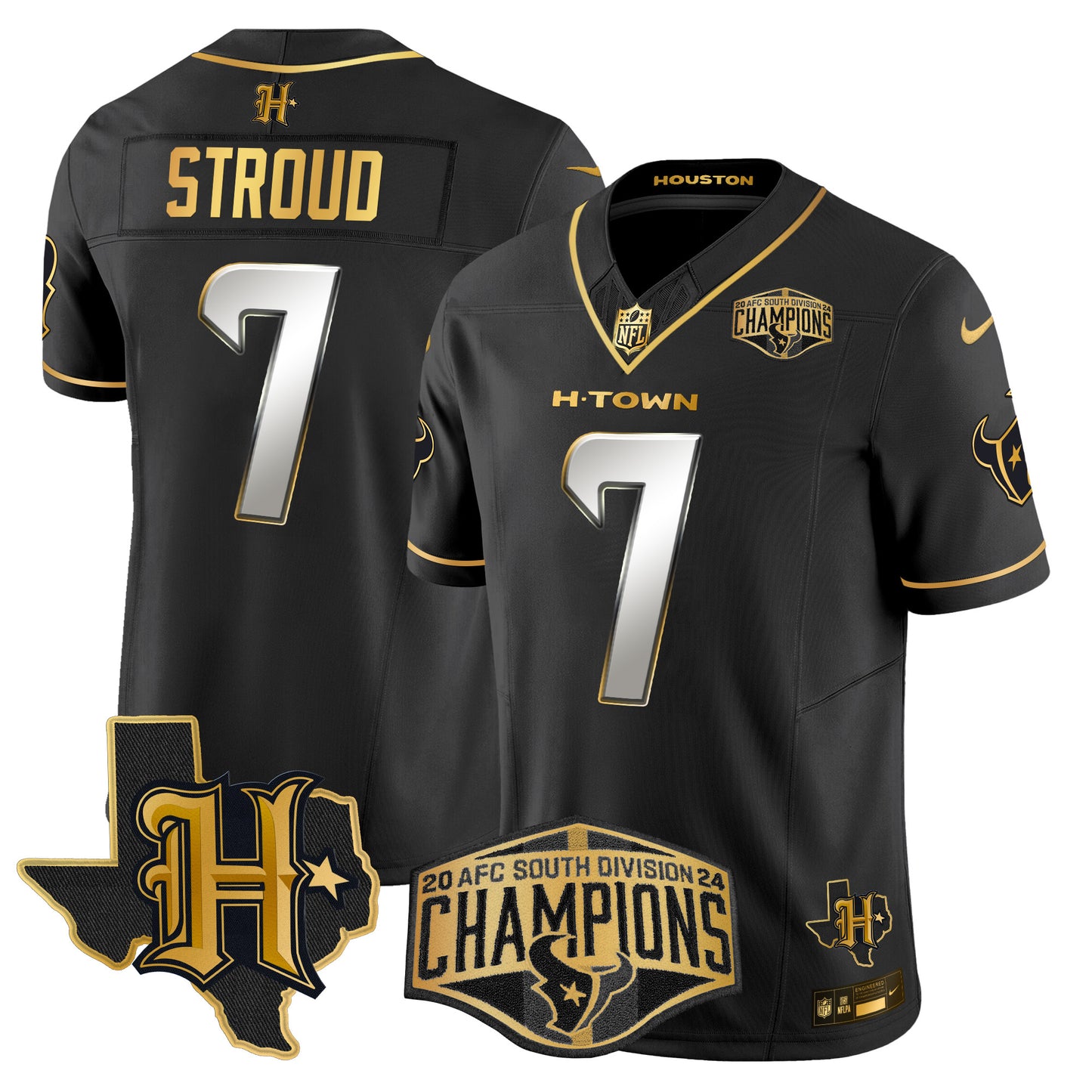 Men's Houston Texans 2024 AFC South Division Champions Patch Gold Vapor Limited Jersey - All Stitched