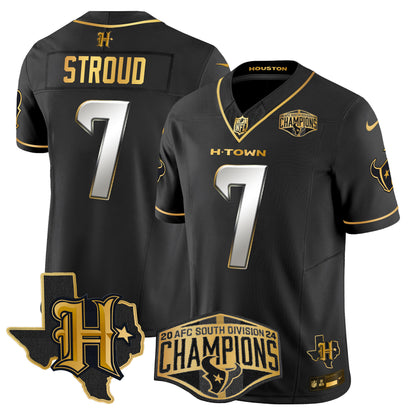 Men's Houston Texans 2024 AFC South Division Champions Patch Gold Vapor Limited Jersey - All Stitched