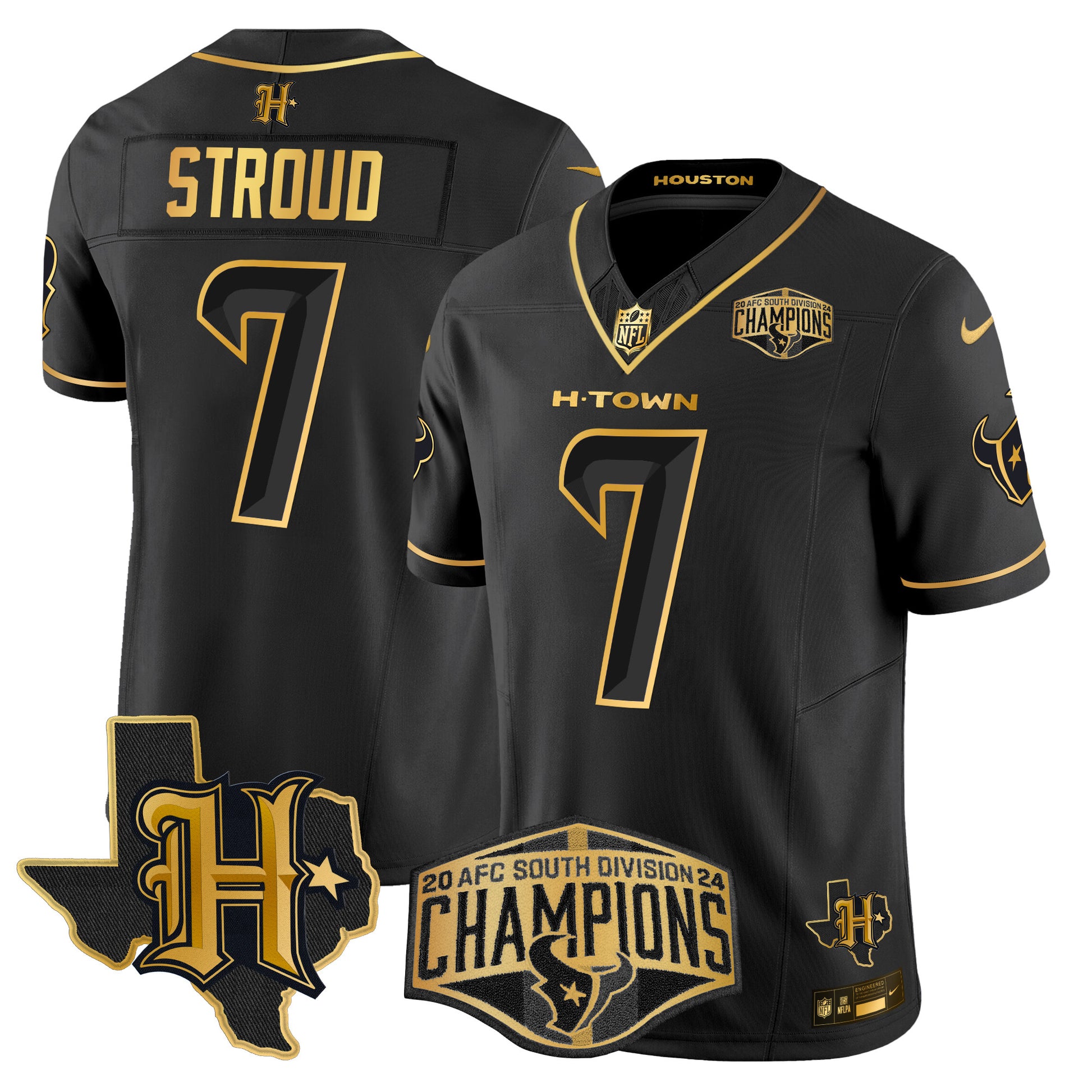 Men's Houston Texans 2024 AFC South Division Champions Patch Gold Vapor Limited Jersey - All Stitched