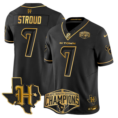 Men's Houston Texans 2024 AFC South Division Champions Patch Gold Vapor Limited Jersey - All Stitched