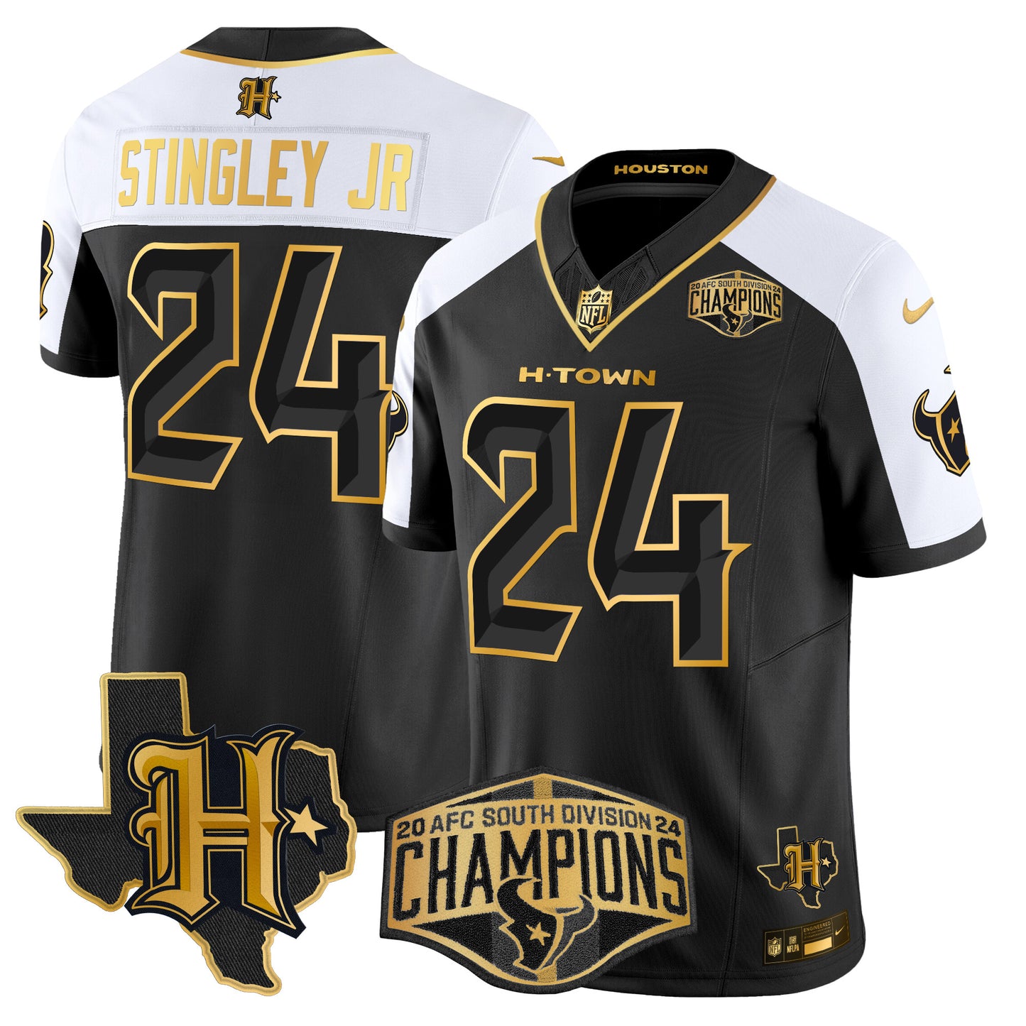 Men's Houston Texans 2024 AFC South Division Champions Patch Gold Vapor Limited Jersey - All Stitched