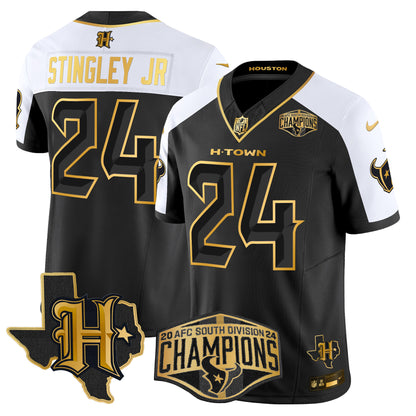 Men's Houston Texans 2024 AFC South Division Champions Patch Gold Vapor Limited Jersey - All Stitched