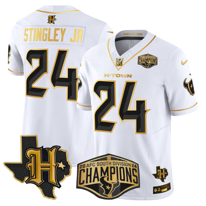 Men's Houston Texans 2024 AFC South Division Champions Patch Gold Vapor Limited Jersey - All Stitched