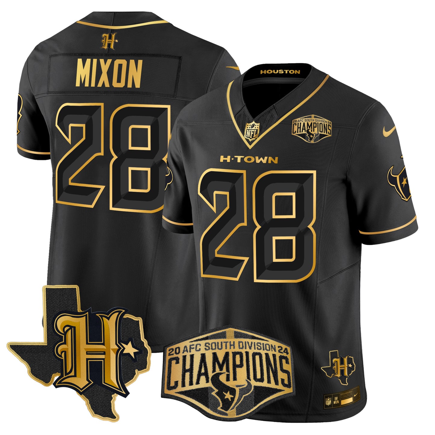 Men's Houston Texans 2024 AFC South Division Champions Patch Gold Vapor Limited Jersey - All Stitched