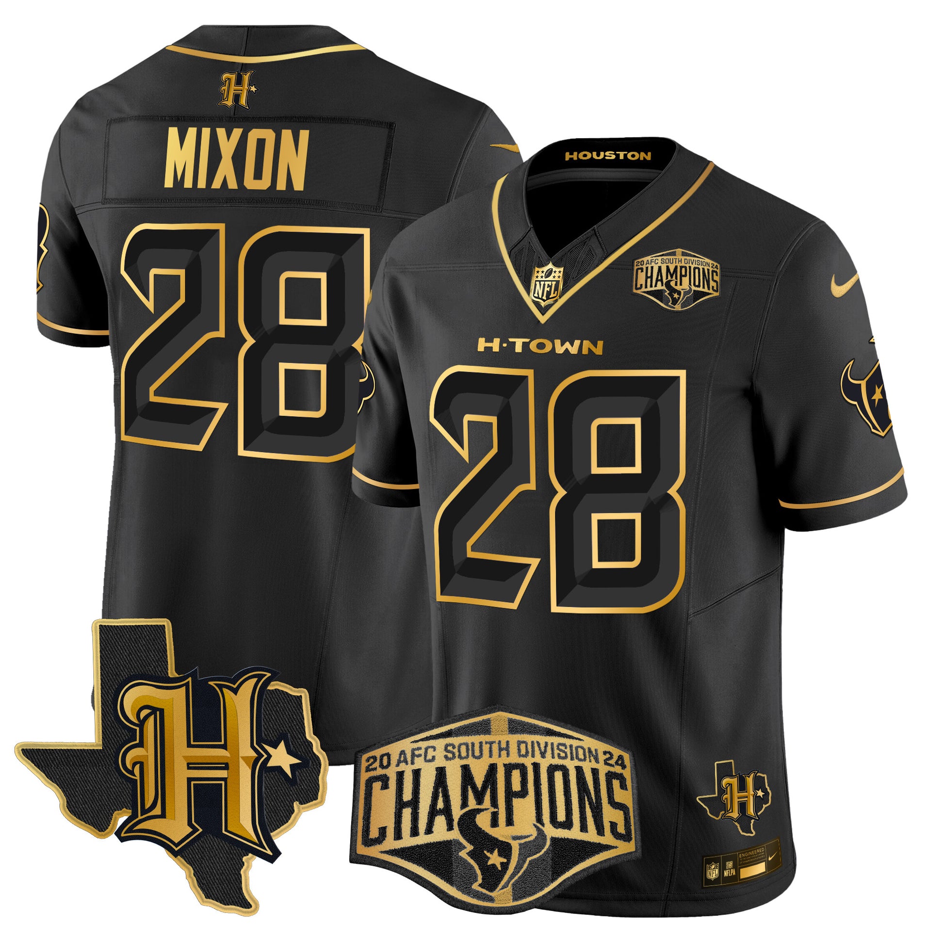 Men's Houston Texans 2024 AFC South Division Champions Patch Gold Vapor Limited Jersey - All Stitched