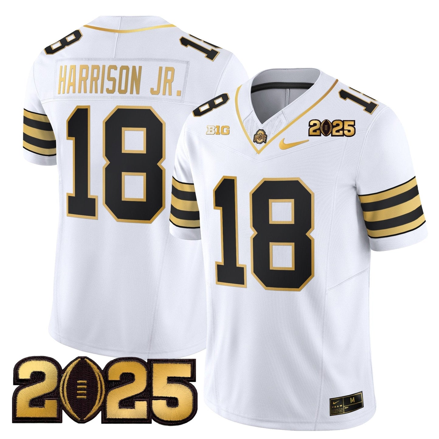 Men's Ohio State Buckeyes 'Heritage Stripe' CFP Final Patch Gold Vapor Limited Jersey - All Stitched