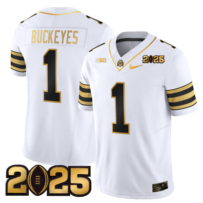 Men's Ohio State Buckeyes 'Heritage Stripe' CFP Final Patch Gold Vapor Limited Jersey - All Stitched