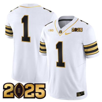 Men's Ohio State Buckeyes 'Heritage Stripe' CFP Final Patch Gold Vapor Limited Jersey - All Stitched