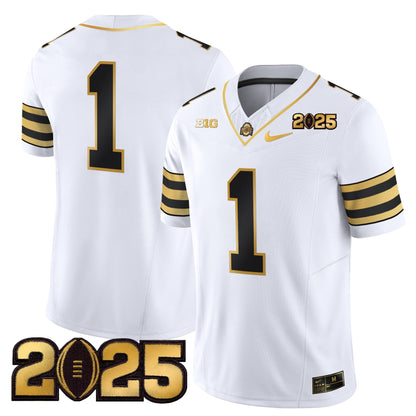 Men's Ohio State Buckeyes 'Heritage Stripe' CFP Final Patch Gold Vapor Limited Jersey - All Stitched