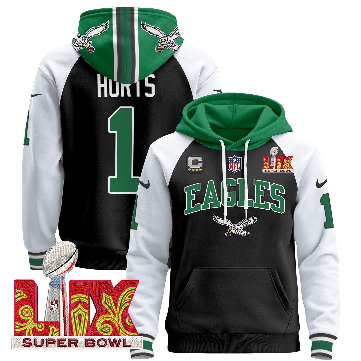 PHI Super Bowl LIX Patch Pullover Hoodie - All Stitched