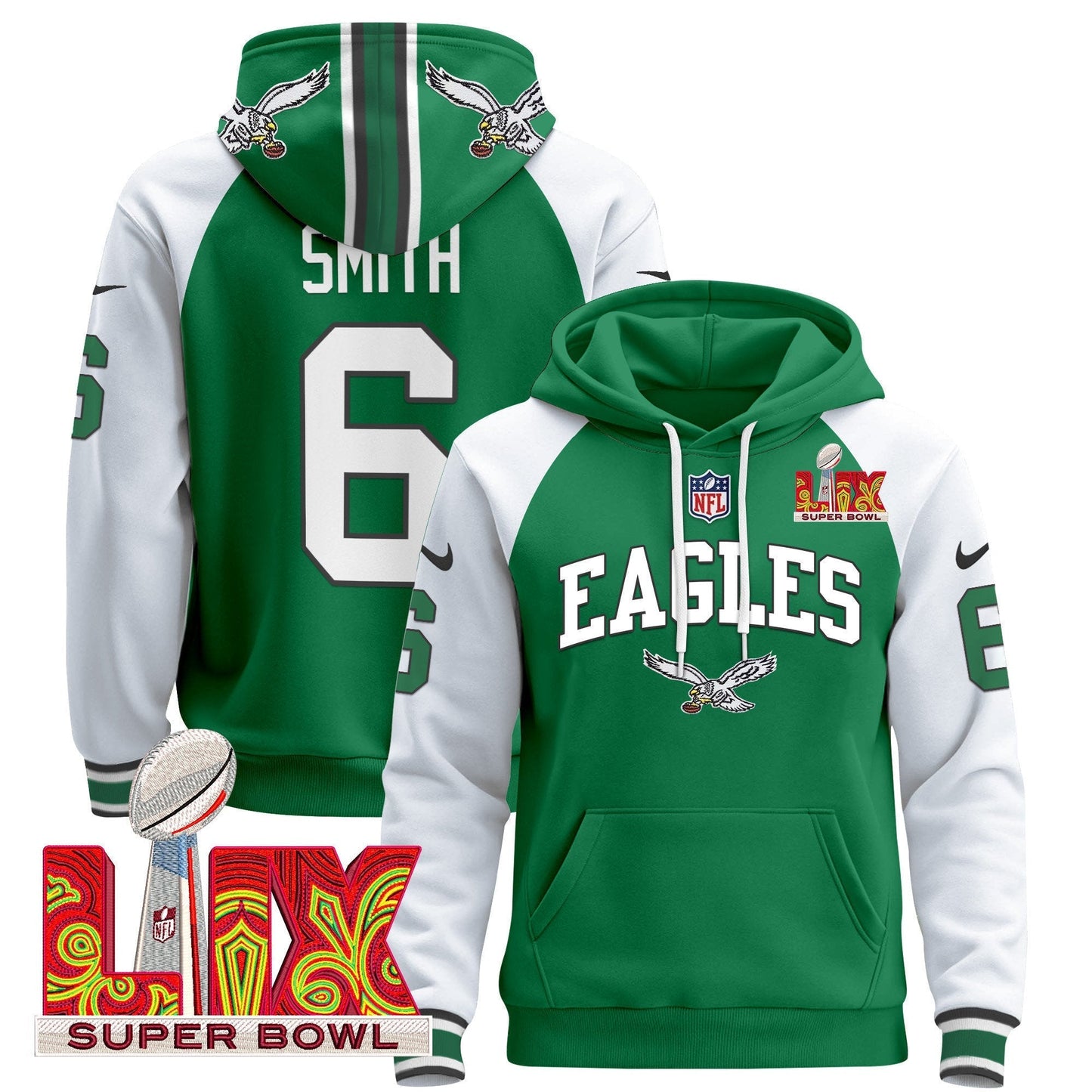 PHI Super Bowl LIX Patch Pullover Hoodie - All Stitched
