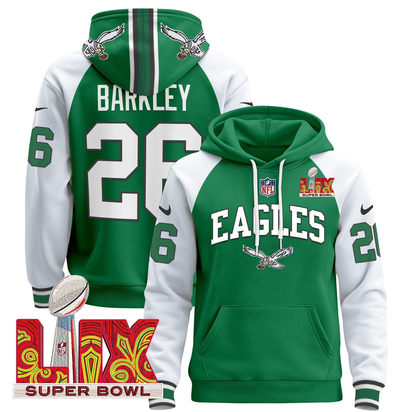 PHI Super Bowl LIX Patch Pullover Hoodie - All Stitched