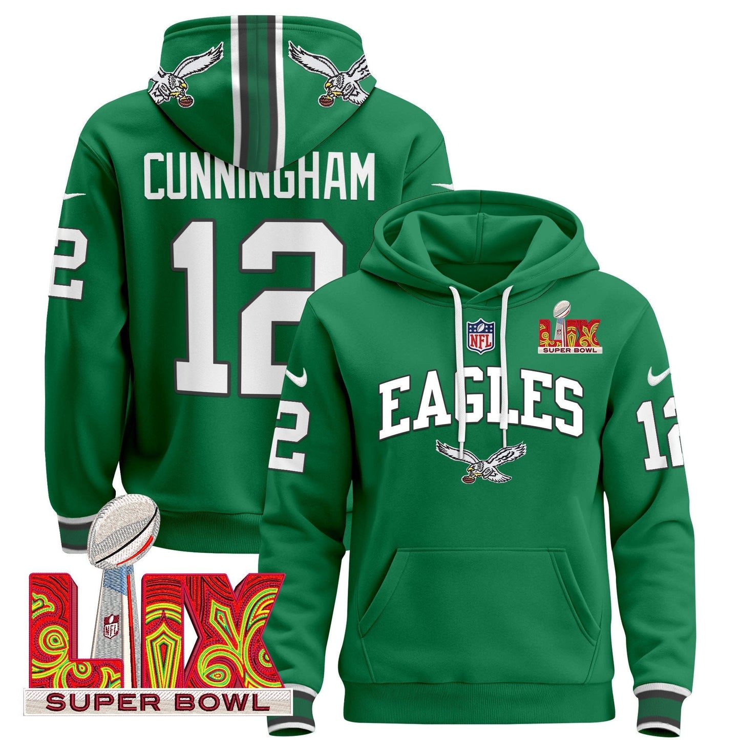 PHI Super Bowl LIX Patch Pullover Hoodie - All Stitched