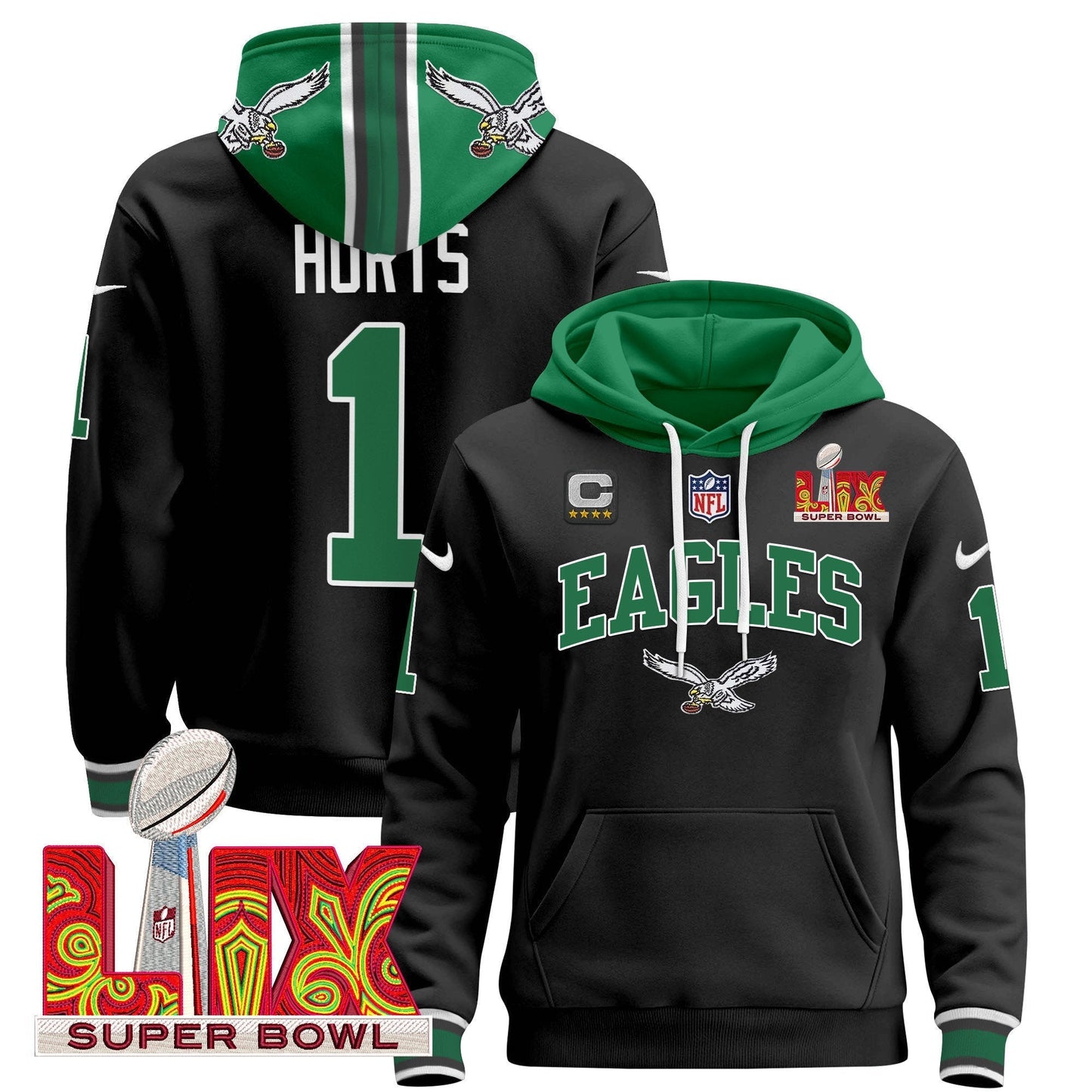 PHI Super Bowl LIX Patch Pullover Hoodie - All Stitched
