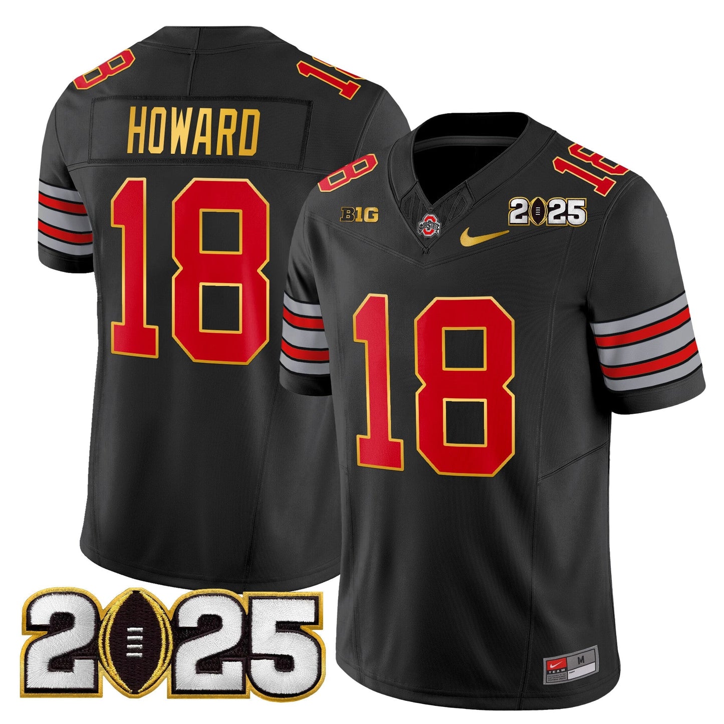 Men's Ohio State Buckeyes 'Heritage Stripe' 2025 CFP Final Patch Gold Trim Vapor Limited Jersey - All Stitched