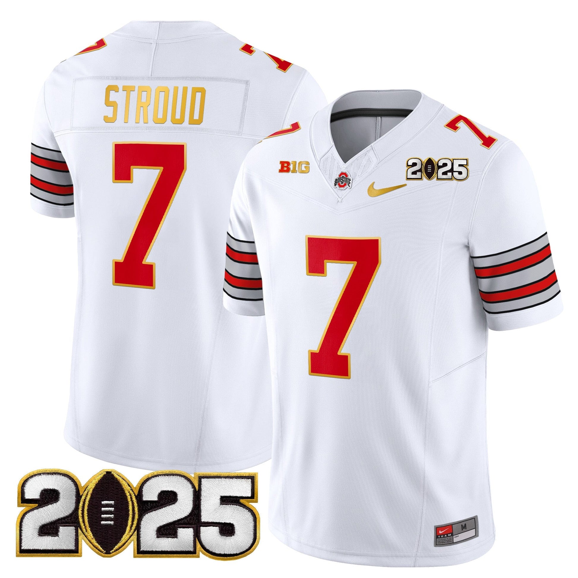 Men's Ohio State Buckeyes 'Heritage Stripe' 2025 CFP Final Patch Gold Trim Vapor Limited Jersey - All Stitched