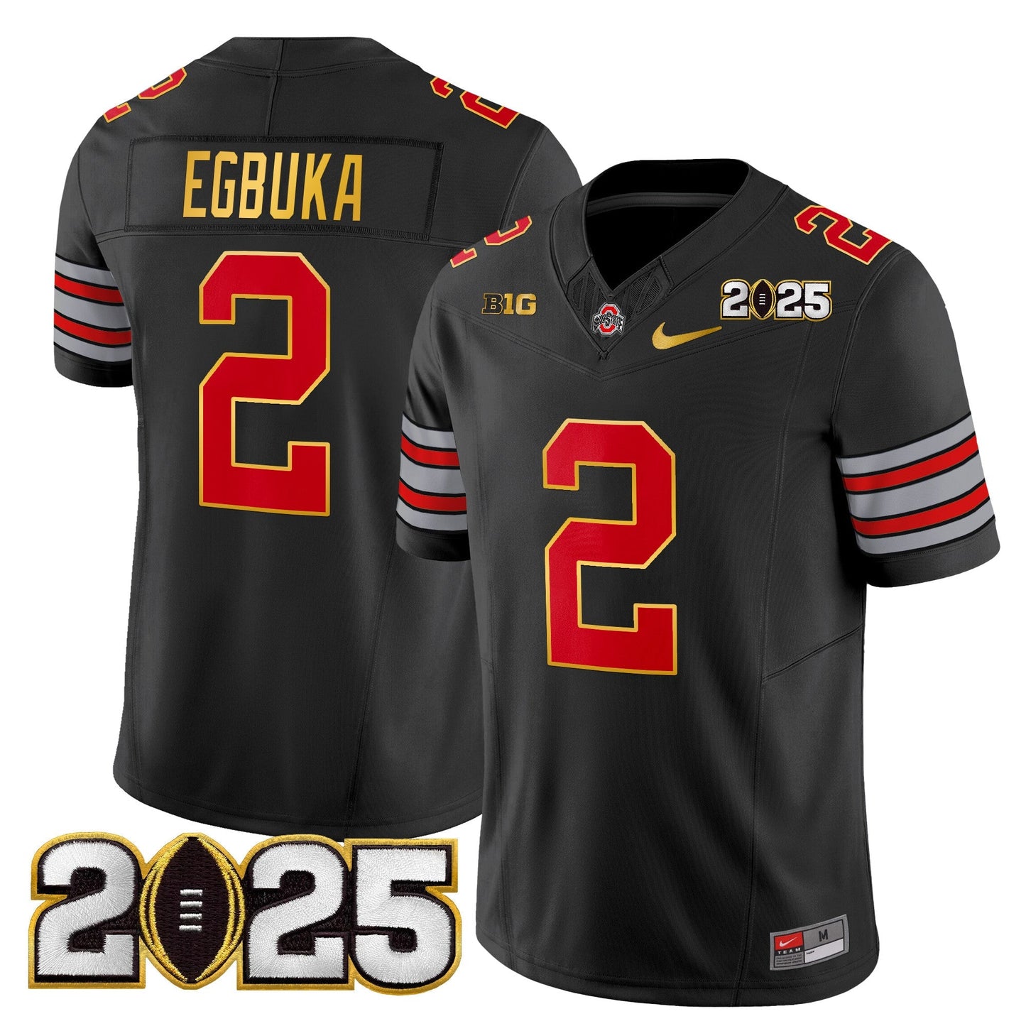 Men's Ohio State Buckeyes 'Heritage Stripe' 2025 CFP Final Patch Gold Trim Vapor Limited Jersey - All Stitched