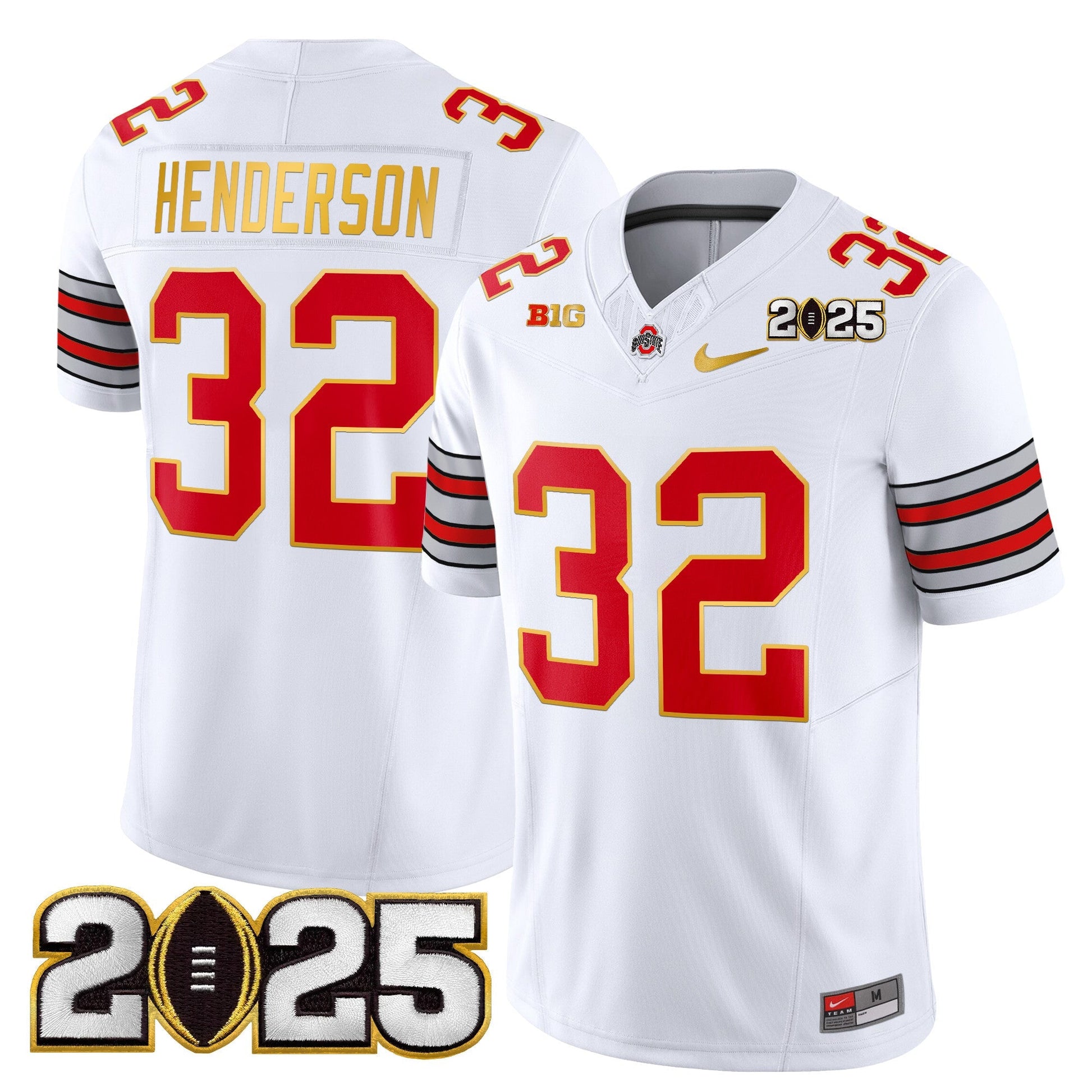 Men's Ohio State Buckeyes 'Heritage Stripe' 2025 CFP Final Patch Gold Trim Vapor Limited Jersey - All Stitched
