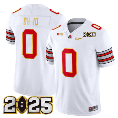 Men's Ohio State Buckeyes 'Heritage Stripe' 2025 CFP Final Patch Gold Trim Vapor Limited Jersey - All Stitched