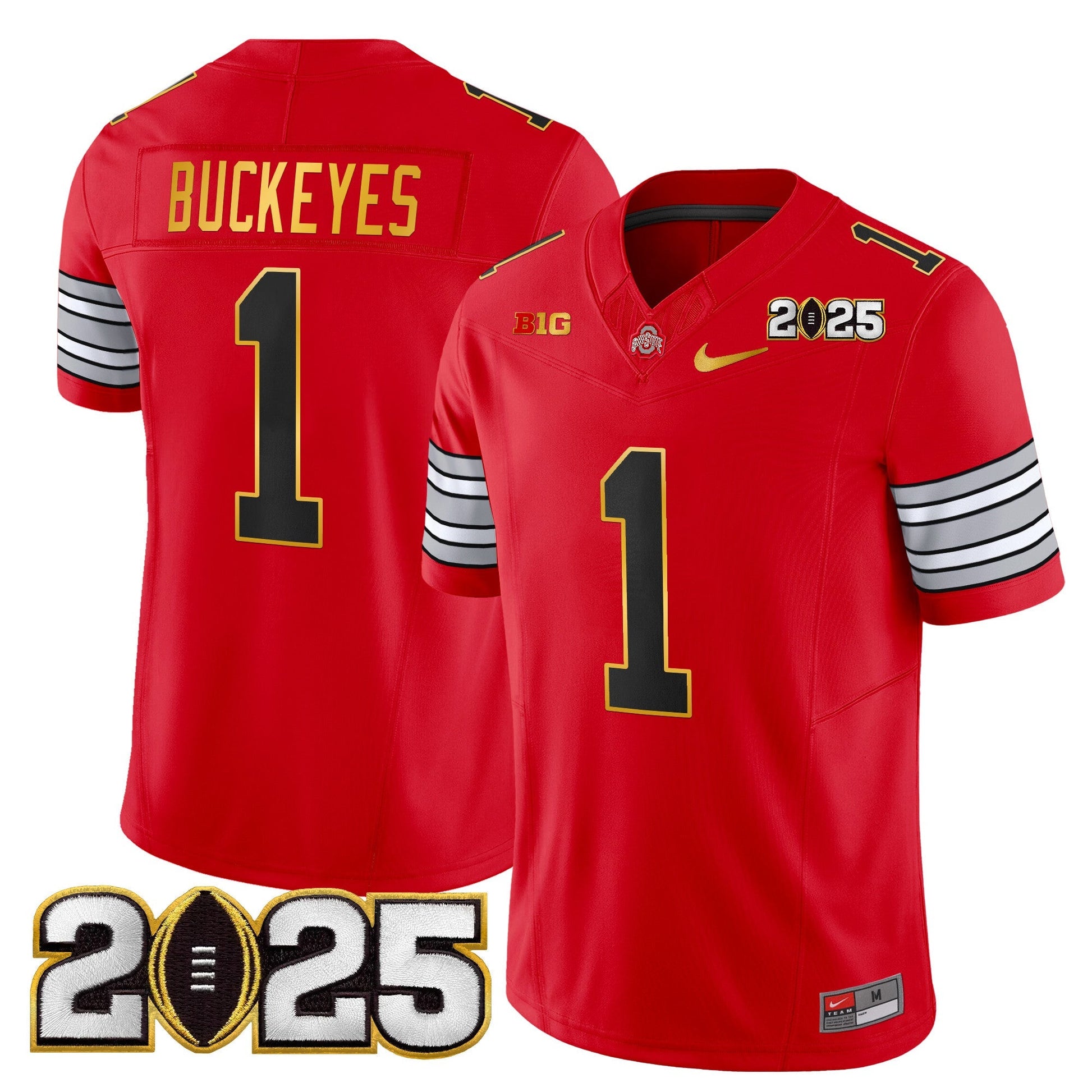 Men's Ohio State Buckeyes 'Heritage Stripe' 2025 CFP Final Patch Gold Trim Vapor Limited Jersey - All Stitched