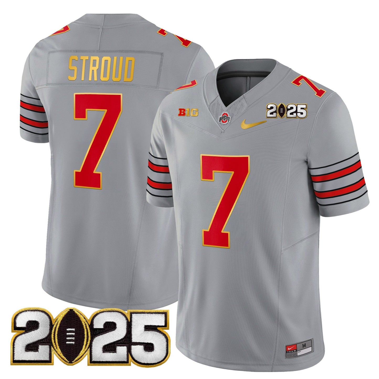 Men's Ohio State Buckeyes 'Heritage Stripe' 2025 CFP Final Patch Gold Trim Vapor Limited Jersey - All Stitched