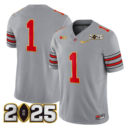 Men's Ohio State Buckeyes 'Heritage Stripe' 2025 CFP Final Patch Gold Trim Vapor Limited Jersey - All Stitched