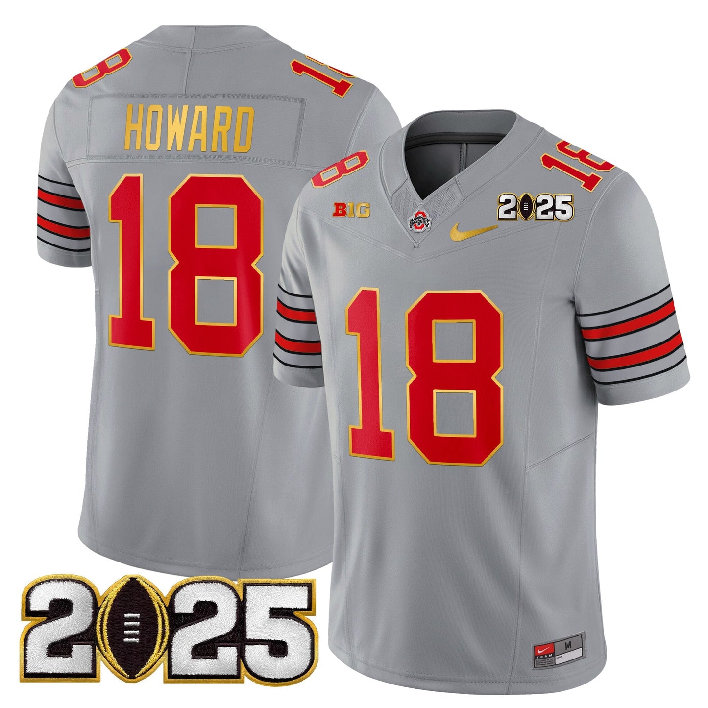 Men's Ohio State Buckeyes 'Heritage Stripe' 2025 CFP Final Patch Gold Trim Vapor Limited Jersey - All Stitched