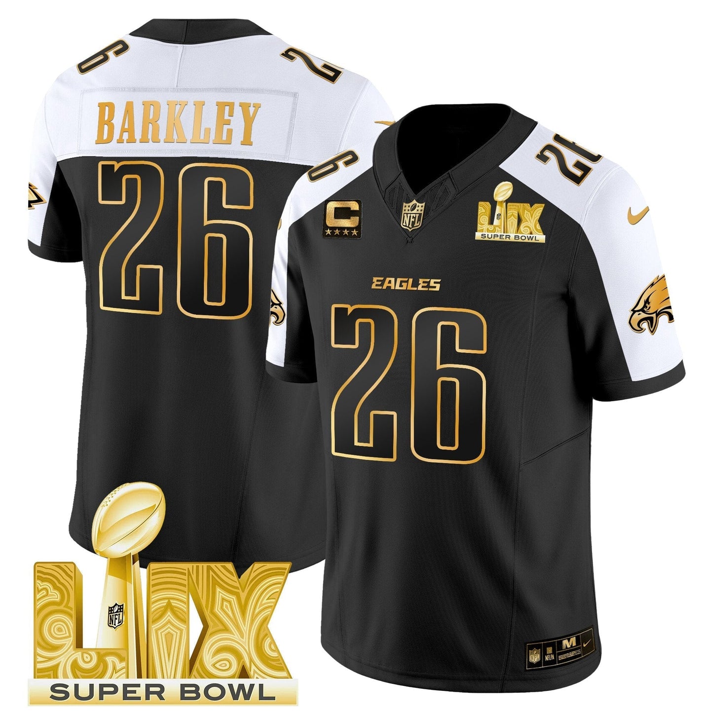 PHI Super Bowl LIX Patch Gold Vapor Limited Jersey - All Stitched