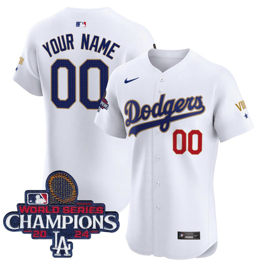 Dodgers 2024 World Series Champions Gold Trim Vapor Premier Elite Custom Jersey V3 - All Stitched