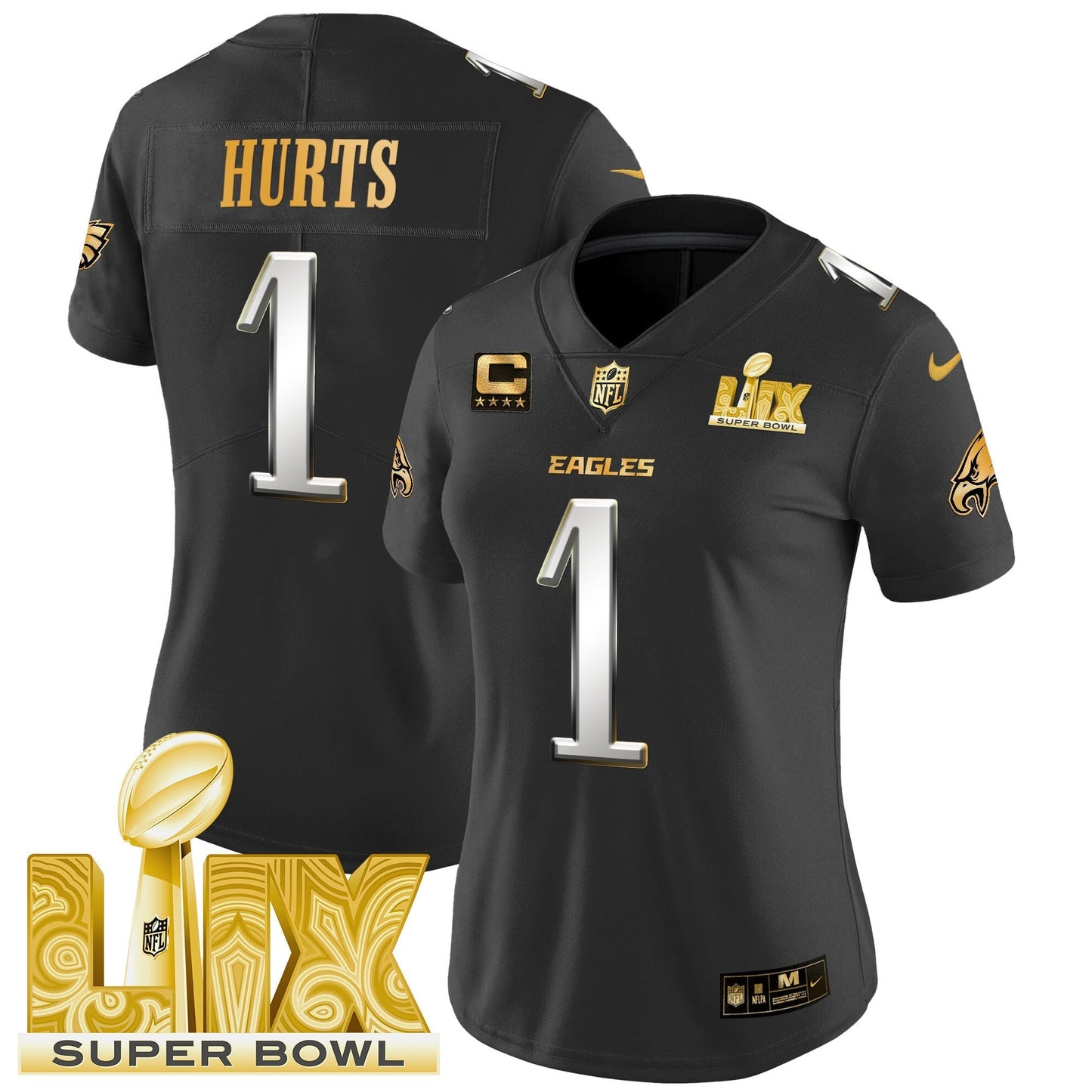 Women's PHI Super Bowl LIX Patch Gold Vapor Limited Jersey - All Stitched