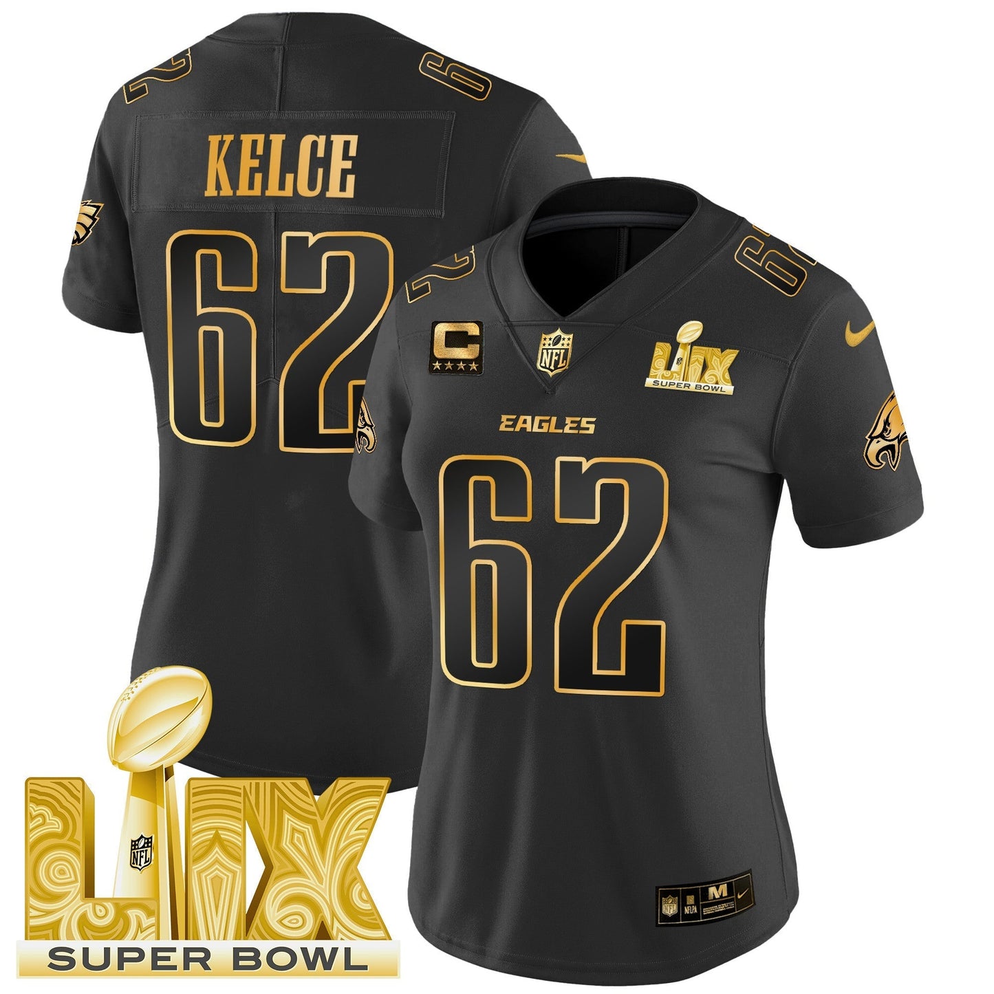 Women's PHI Super Bowl LIX Patch Gold Vapor Limited Jersey - All Stitched