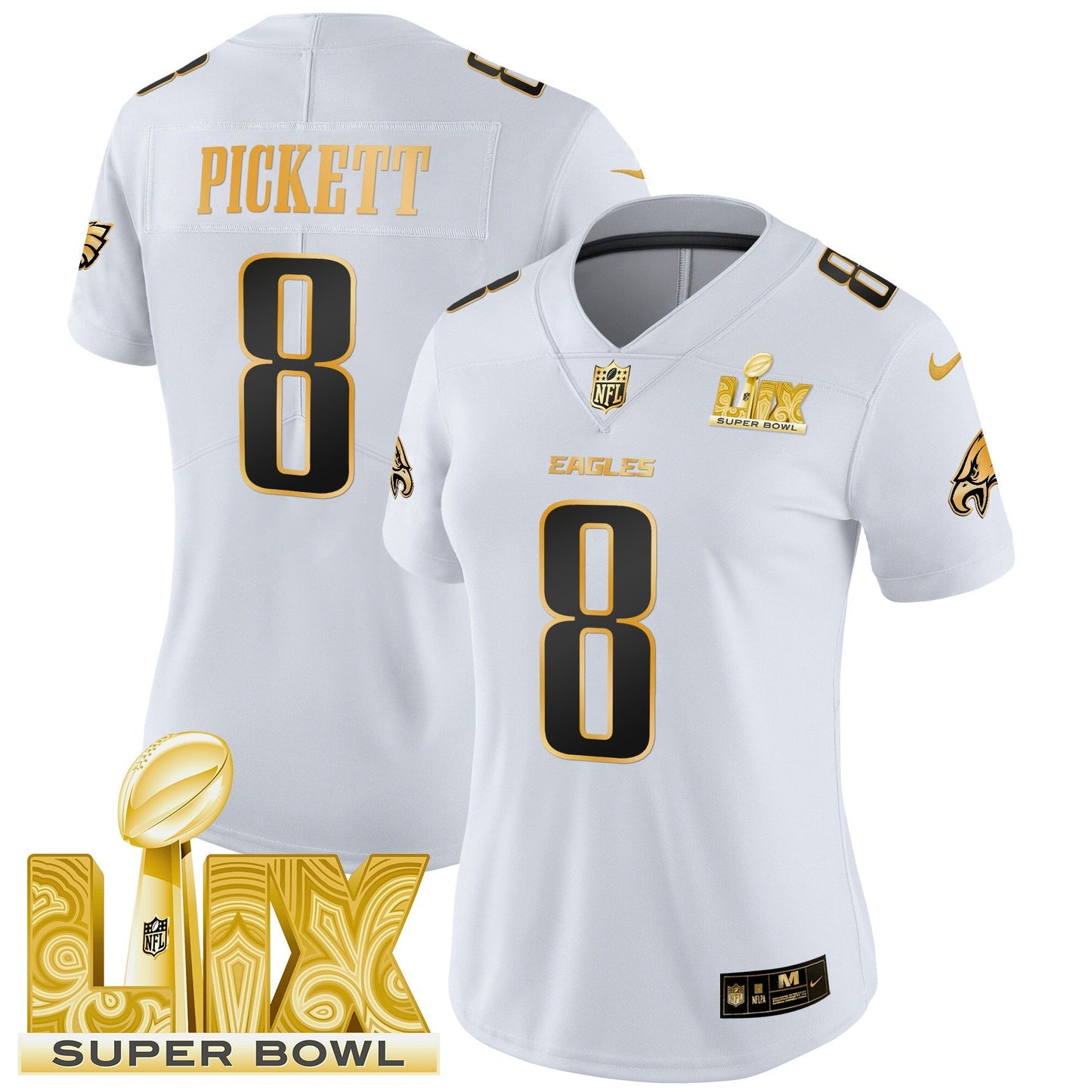 Women's PHI Super Bowl LIX Patch Gold Vapor Limited Jersey - All Stitched