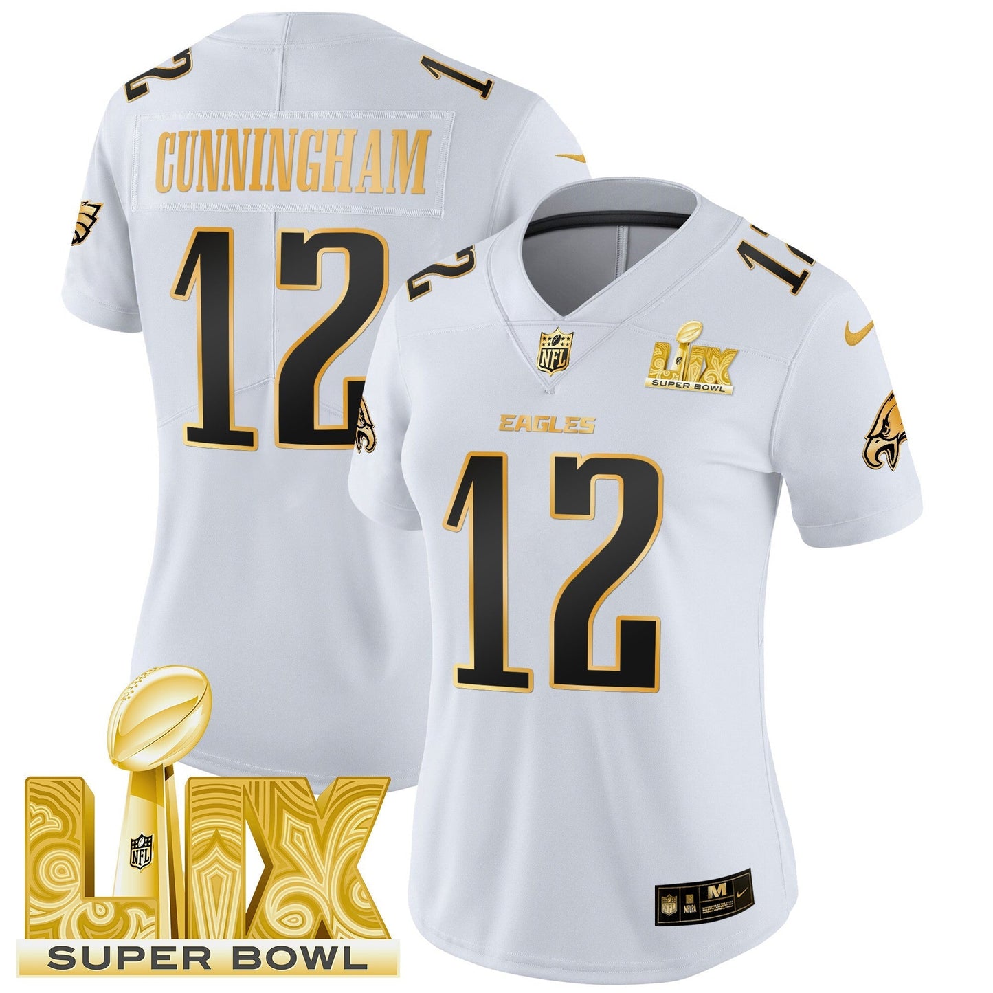 Women's PHI Super Bowl LIX Patch Gold Vapor Limited Jersey - All Stitched