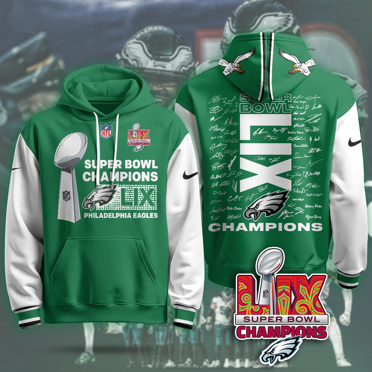 PHI Super Bowl LIX Champions Roster Signing Gold Hoodie