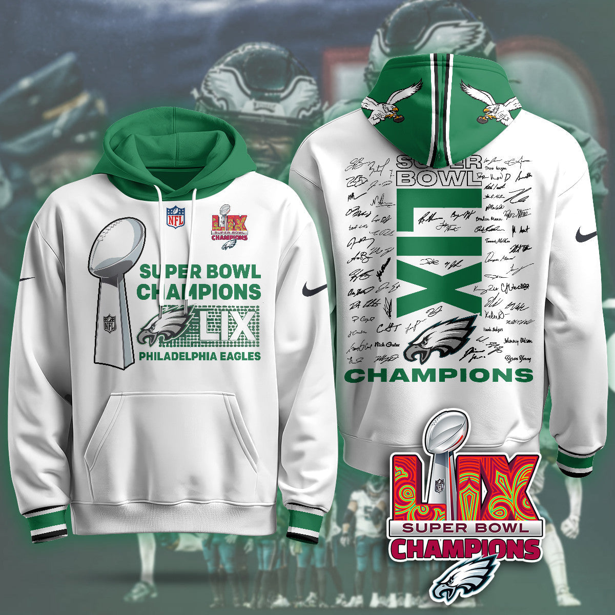 PHI Super Bowl LIX Champions Roster Signing Gold Hoodie
