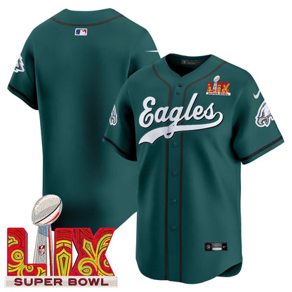 PHI Midnight Green Super Bowl LIX Vapor Baseball Jersey - All Stitched