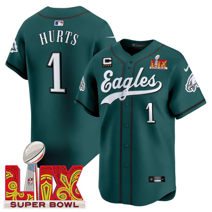 PHI Midnight Green Super Bowl LIX Vapor Baseball Jersey - All Stitched
