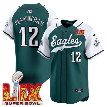 PHI Midnight Green Super Bowl LIX Vapor Baseball Jersey - All Stitched