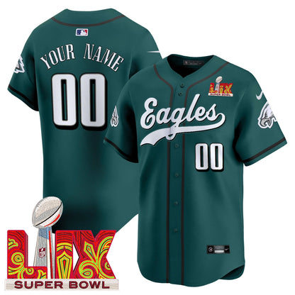 PHI Midnight Green Super Bowl LIX Vapor Baseball Custom Jersey - All Stitched