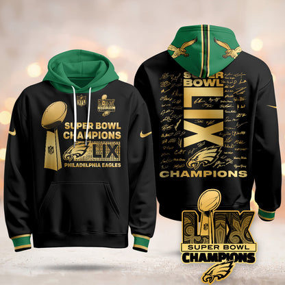 PHI Super Bowl LIX Champions Roster Signing Gold Hoodie