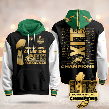 PHI Super Bowl LIX Champions Roster Signing Gold Hoodie