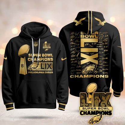 PHI Super Bowl LIX Champions Roster Signing Gold Hoodie